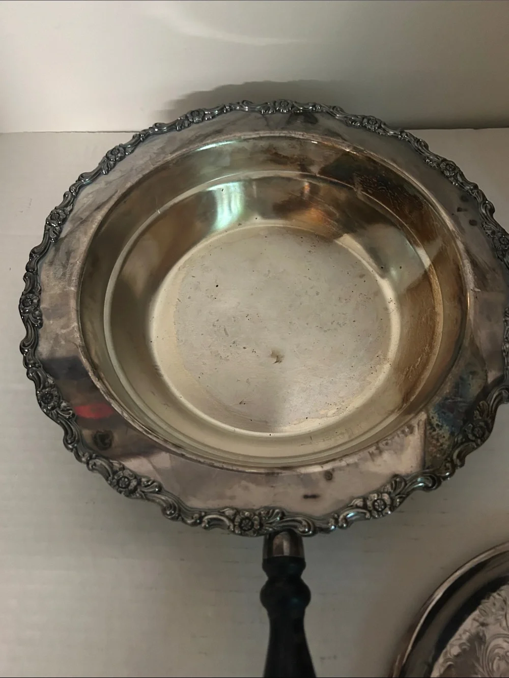 Silver-Plated Covered Serving Dish with Black Handle
